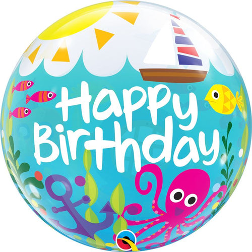22"/ 56cm BIRTHDAY MARITIME FUN BUBBLE  SPHERICAL BUBBLE BALLOON