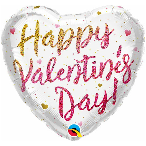 18"/ 46cm HAPPY VALENTINE'S DAY GLITTER OMBRE HEART FOIL BALLOON