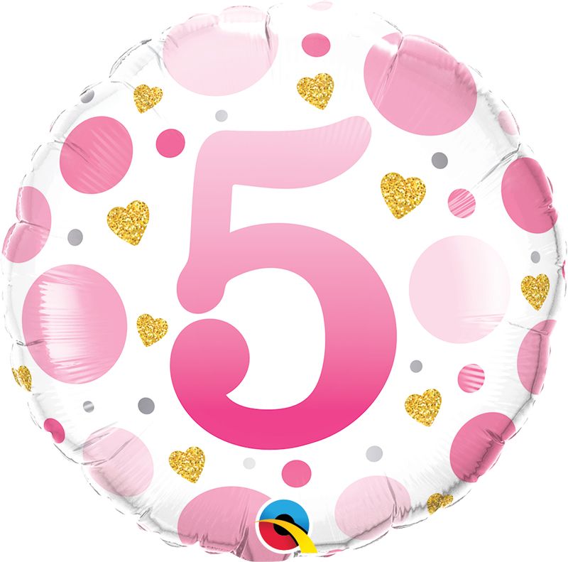 18"/ 46cm AGE 5 PINK DOTS ROUND FOIL BALLOON