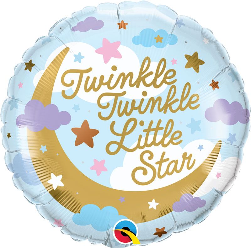 18"/ 46cm TWINKLE TWINKLE LITTLE STAR BLUE ROUND FOIL BALLOON