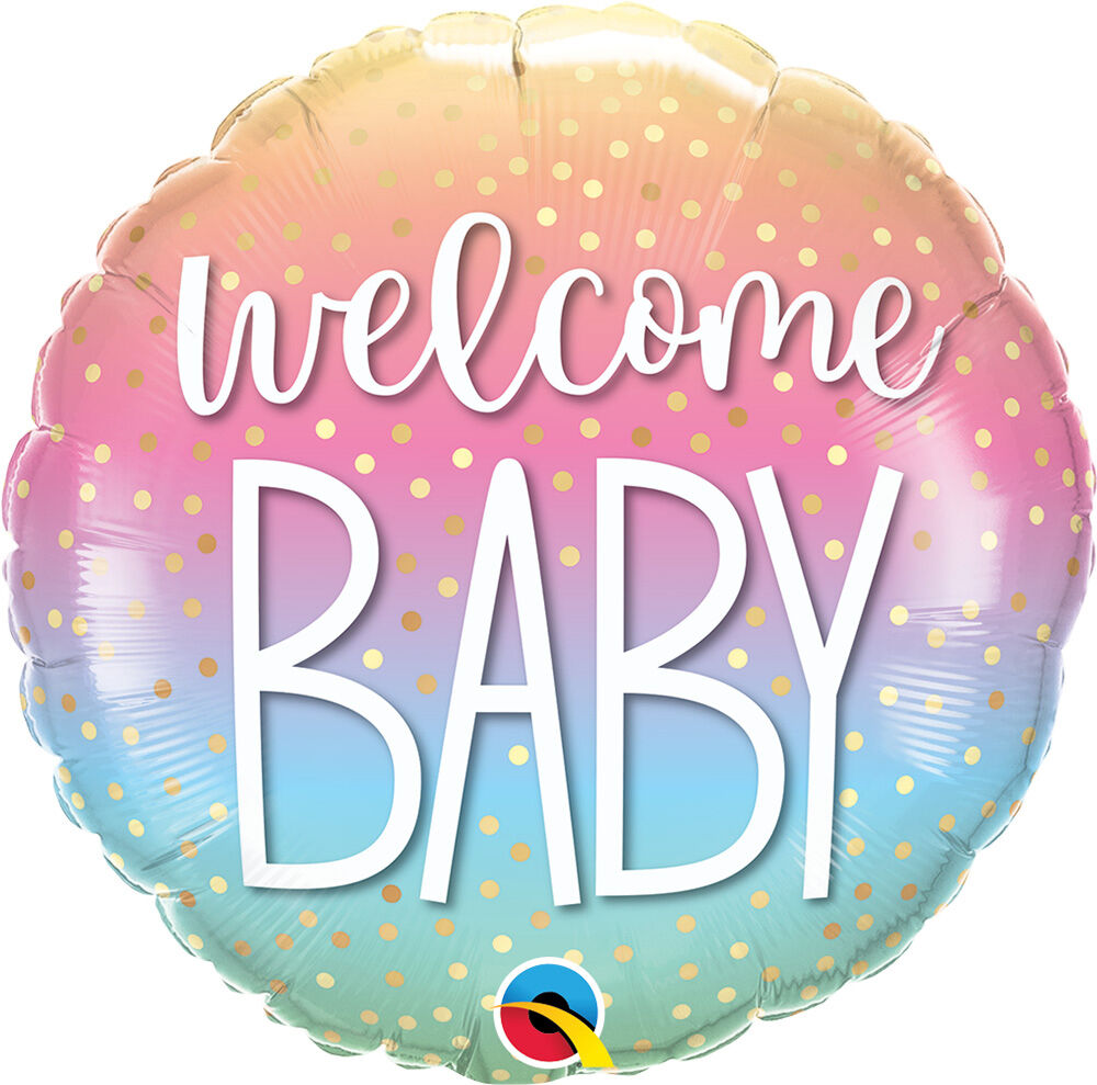18"/ 46cm WELCOME BABY CONFETTI DOTS ROUND FOIL BALLOON