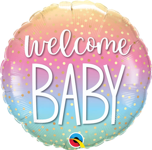 18"/ 46cm WELCOME BABY CONFETTI DOTS ROUND FOIL BALLOON