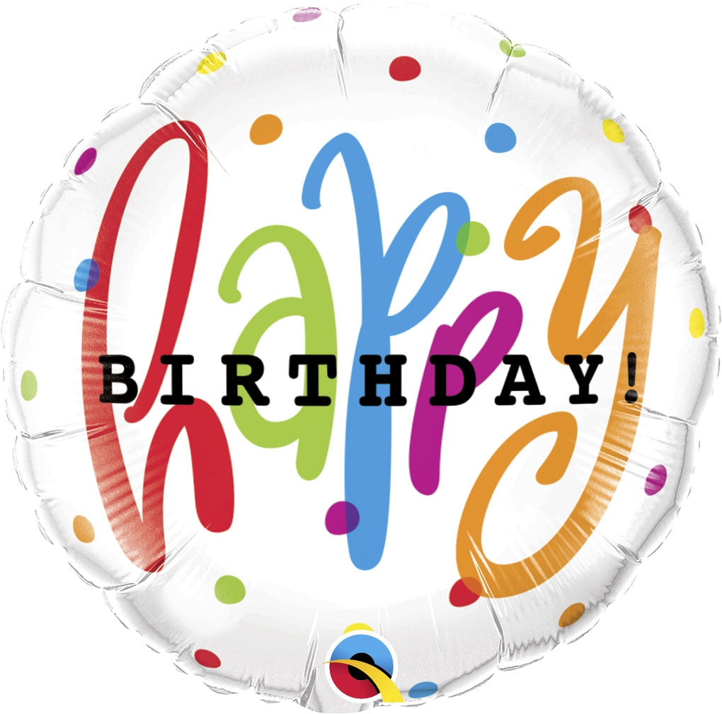 18"/ 46cm HAPPY BIRTHDAY DOTS ROUND FOIL BALLOON