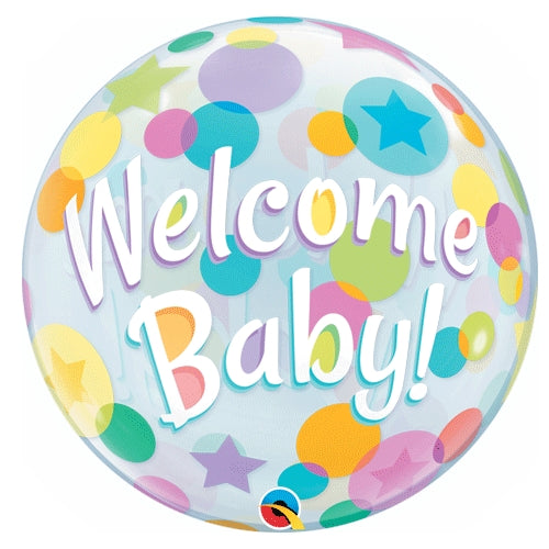 22"/ 56cm WELCOME BABY COLOURFUL DOTS BUBBLE FOIL BALLOON