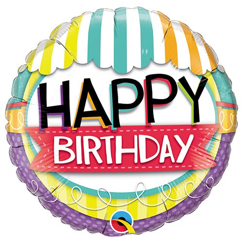 18"/ 46cm BIRTHDAY STRIPED AWNING ROUND FOIL BALLOON