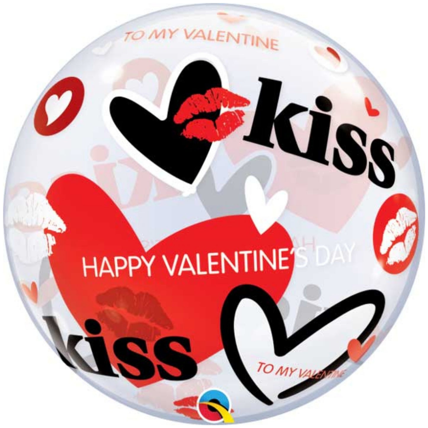 22"/ 56cm TO MY VALENTINE KISSES & HEARTS BUBBLE BALLOON