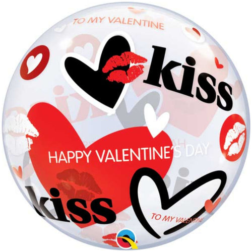 22"/ 56cm TO MY VALENTINE KISSES & HEARTS BUBBLE BALLOON