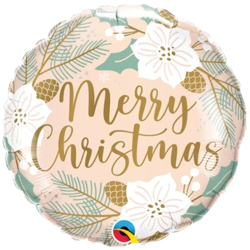 18"/ 46cm CHRISTMAS FLORAL ROUND FOIL BALLOON