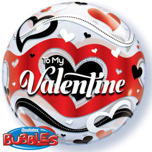 22"/ 56cm TO MY VALENTINE BANNER HEARTS BUBBLE BALLOON