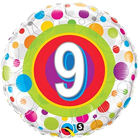 18"/ 46cm HAPPY 9TH BIRTHDAY DOTS ROUND FOIL BALLOON
