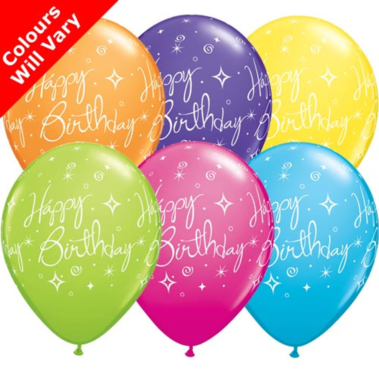11"/ 28cm BIRTHDAY ELEGANT SPARKLES & SWIRLS 6 PACK LATEX BALLOONS
