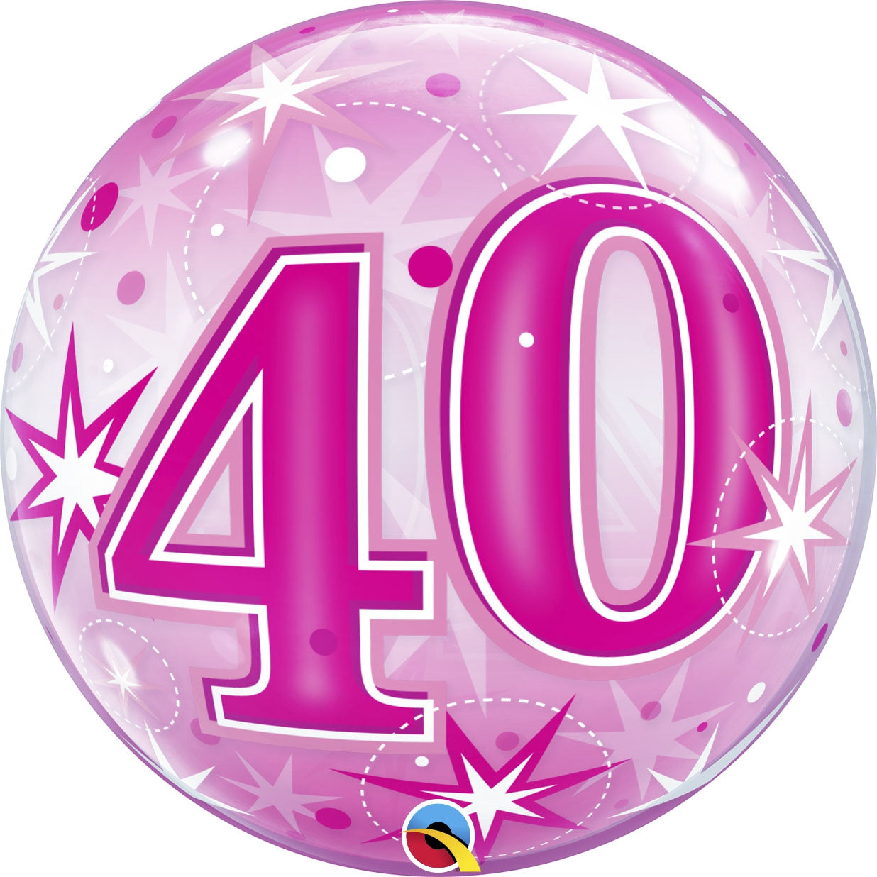 22"/ 56cm PINK STARBURST 40TH BIRTHDAY SPHERICAL BUBBLE BALLOON