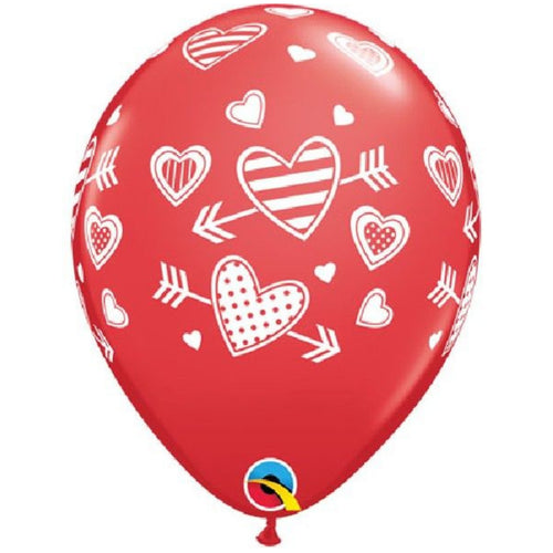 11"/ 28cm RED HEARTS & ARROWS LATEX BALLOON
