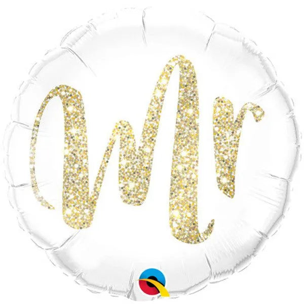 18"/ 46cm GOLD GLITTER "MR" ROUND FOIL BALLOON
