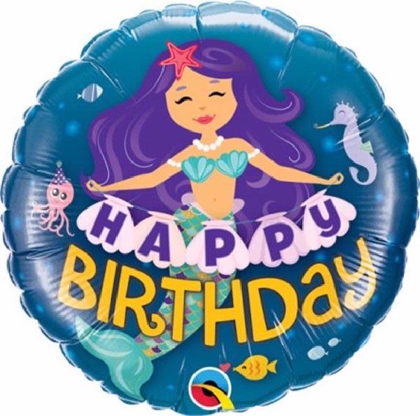 18"/ 46cm HAPPY BIRTHDAY MERMAID BLUE ROUND FOIL BALLOON