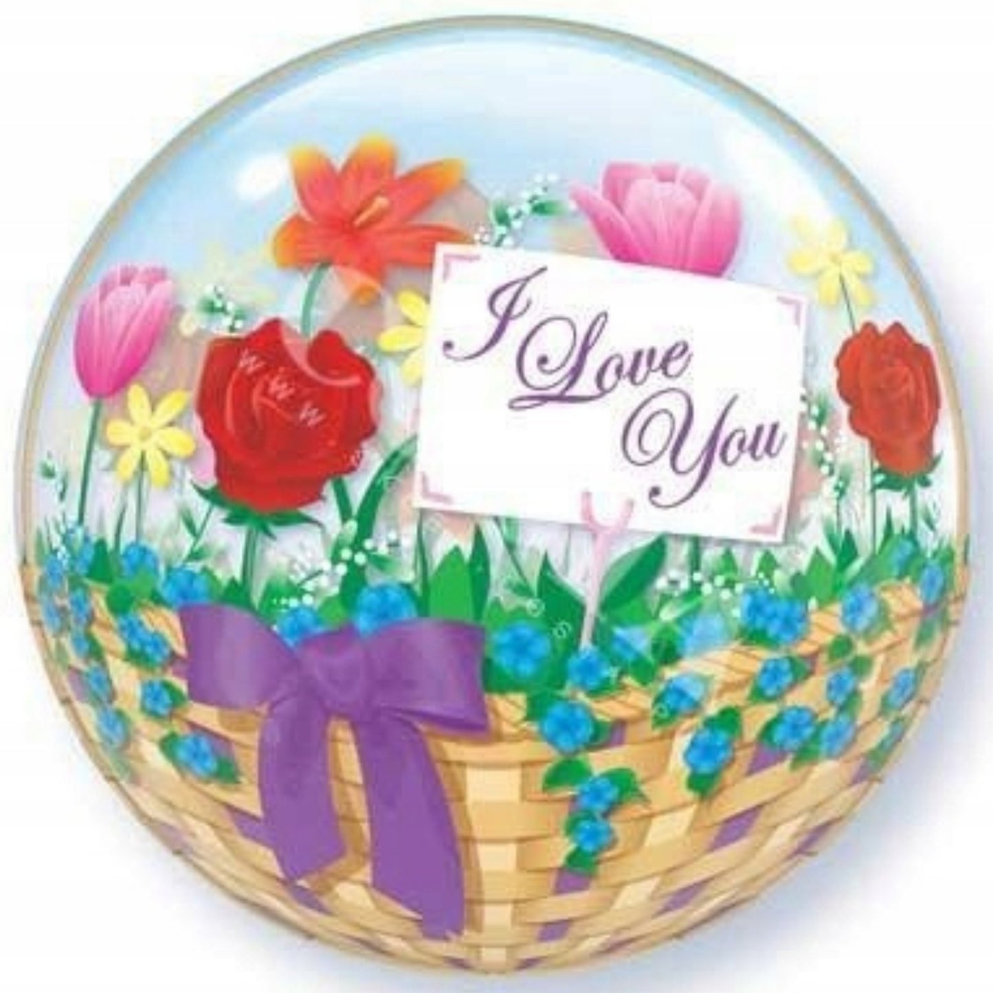 22"/ 56cm I LOVE YOU FLOWER BASKET BUBBLE BALLOON