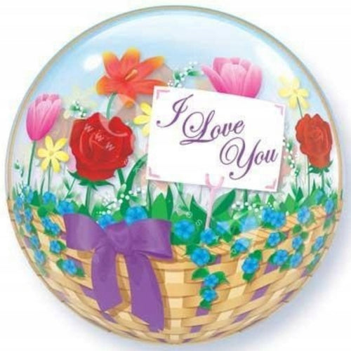22"/ 56cm I LOVE YOU FLOWER BASKET BUBBLE BALLOON