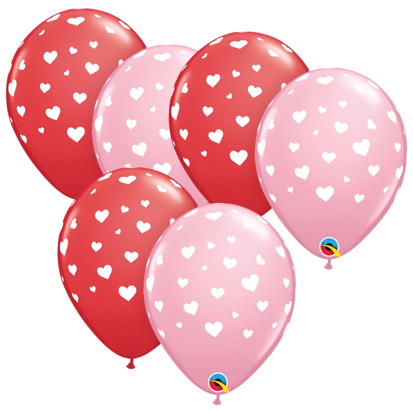 11"/ 28cm RED & PINK HEARTS LATEX BALLOONS - 6 PACK UNINFLATED