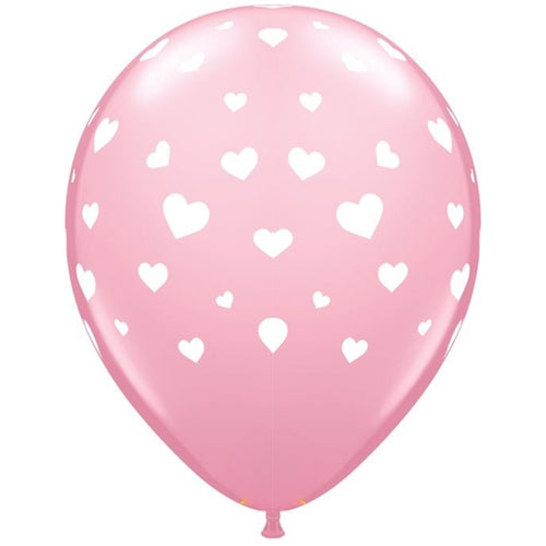 11"/ 28cm PINK HEARTS SINGLE LATEX BALLOON
