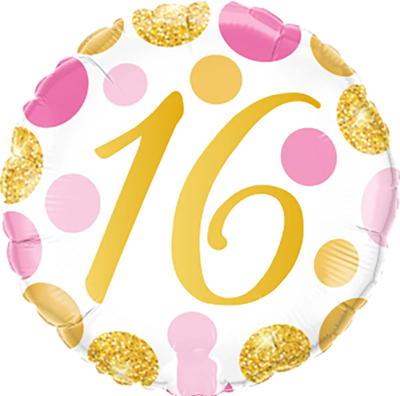 18"/ 46cm PINK & GOLD DOTS 16TH BIRTHDAY ROUND FOIL BALLOON