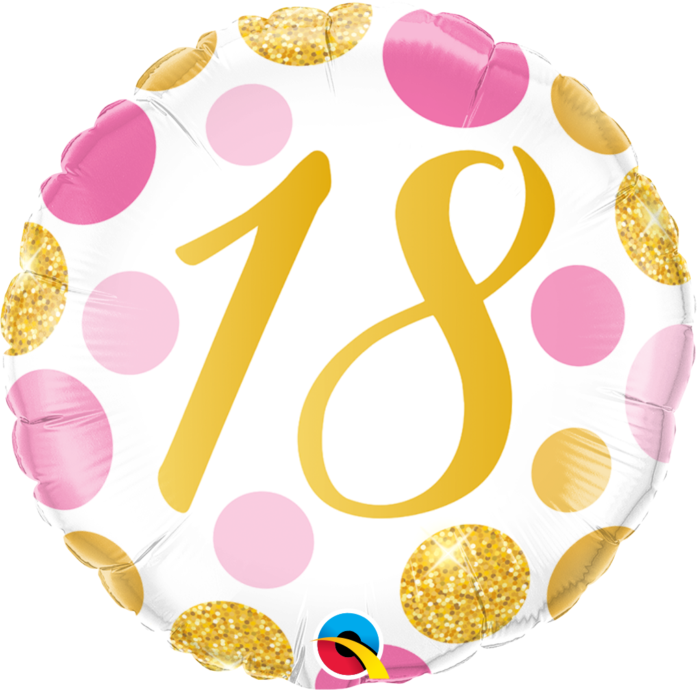 18"/ 46cm PINK & GOLD DOTS 18TH BIRTHDAY ROUND FOIL BALLOON
