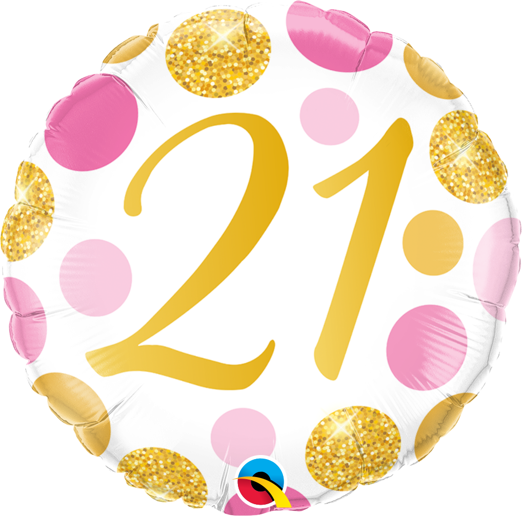 18"/ 46cm PINK & GOLD DOTS 21ST BIRTHDAY ROUND FOIL BALLOON
