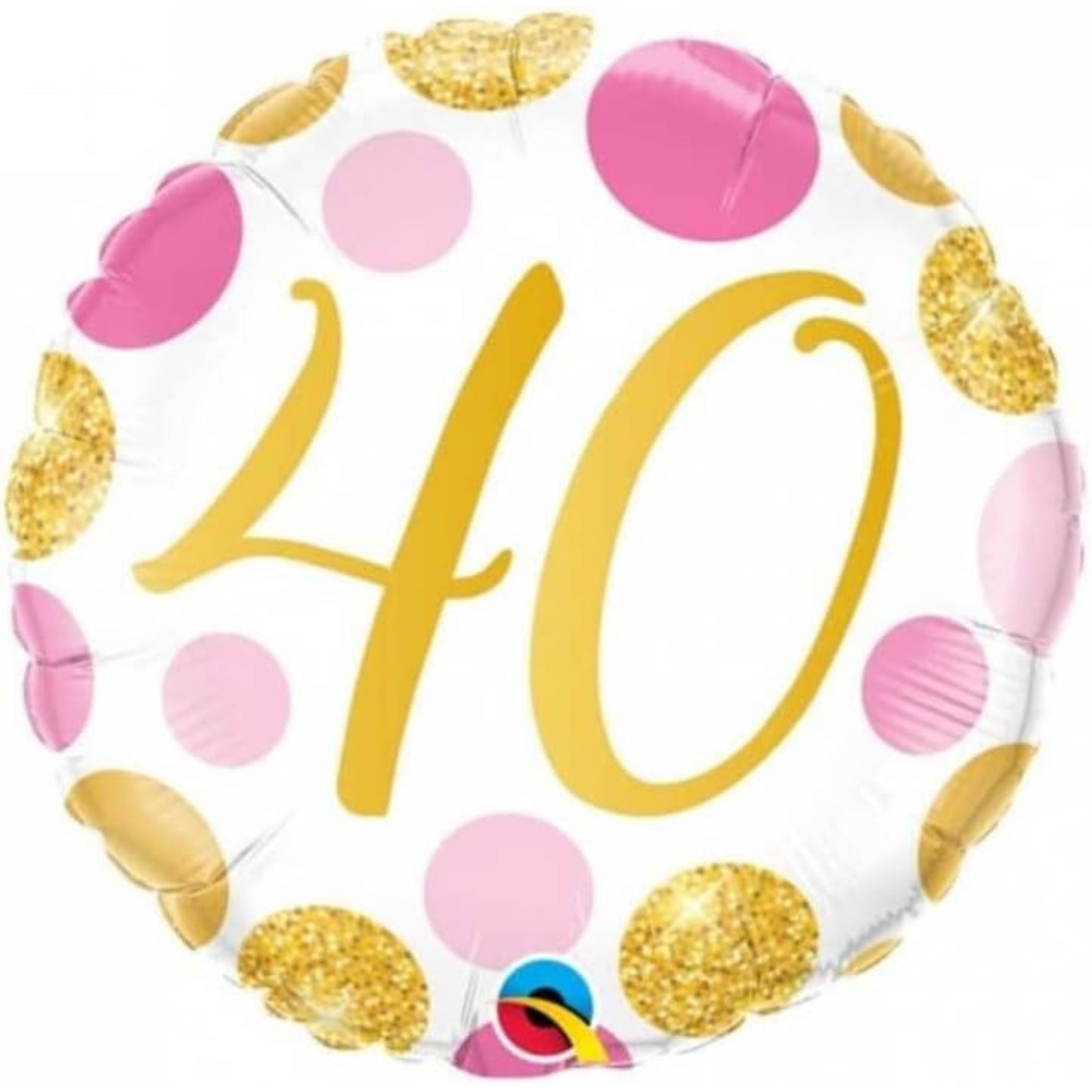 18"/ 46cm AGED 40 PINK & GOLD DOTS ROUND FOIL BALLOON