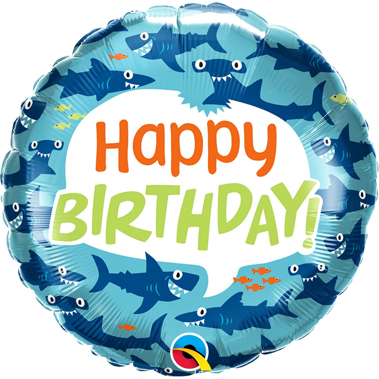 18"/ 46cm FUN SHARKS HAPPY BIRTHDAY ROUND FOIL BALLOON