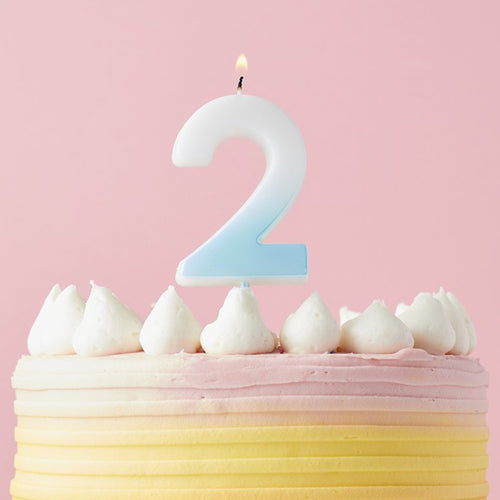 2.4"/ 6.2cm BLUE OMBRE NUMBER '2' CANDLE