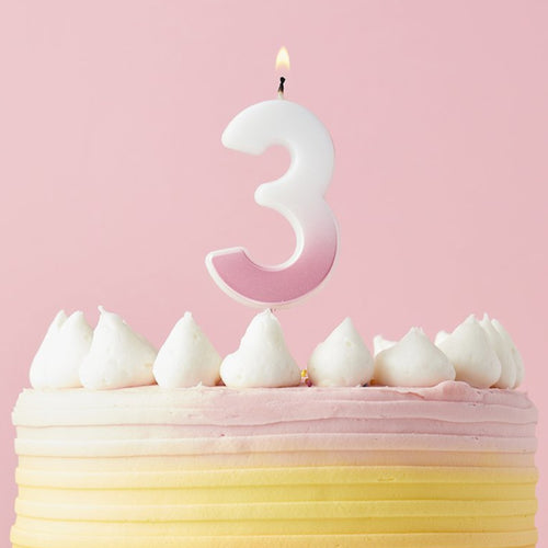 2.4"/ 6.2cm PINK OMBRE NUMBER '3' CANDLE