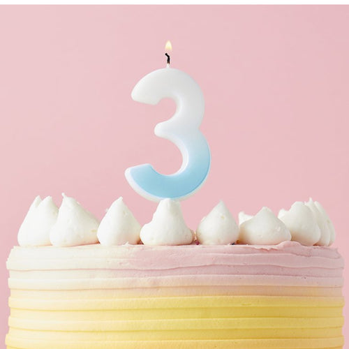 2.4"/ 6.2cm BLUE OMBRE NUMBER '3' CANDLE