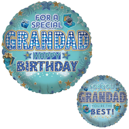 18"/ 46cm HAPPY BIRTHDAY GRANDAD DOUBLE-SIDED ROUND FOIL BALLOON