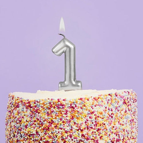 3"/ 8cm SILVER NUMBER '1' CANDLE