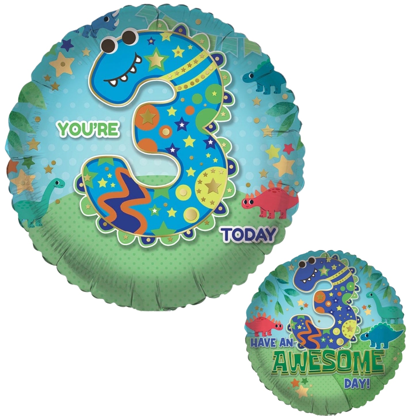 18"/ 46cm YOU'RE 3 TODAY DOUBLE-SIDED ROUND FOIL BALLOON