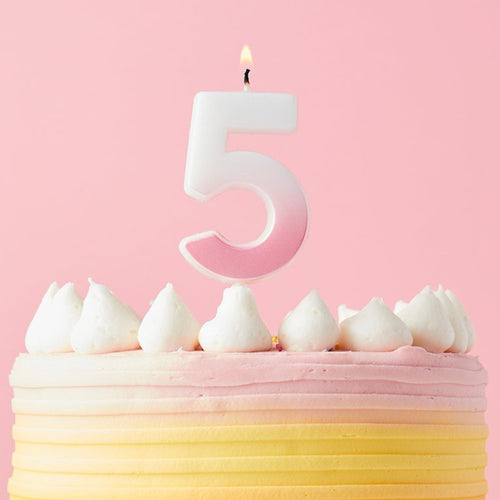 2.4"/ 6.2cm PINK OMBRE NUMBER '5' CANDLE