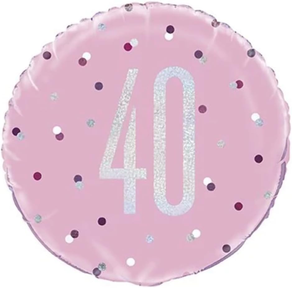 18"/ 46cm GLITZ PINK & SILVER 40TH BIRTHDAY ROUND FOIL BALLOON