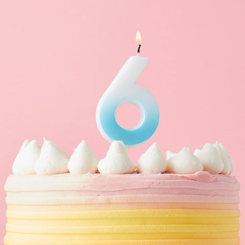 2.4"/ 6.2cm BLUE OMBRE NUMBER '6' CANDLE