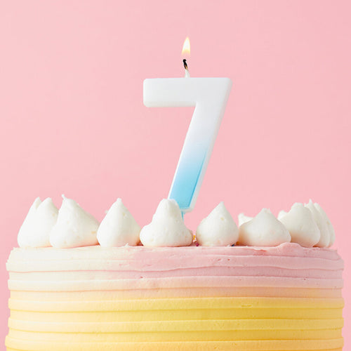 2.4"/ 6.2cm BLUE OMBRE NUMBER '7' CANDLE