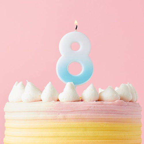 2.4"/ 6.2cm BLUE OMBRE NUMBER '8' CANDLE