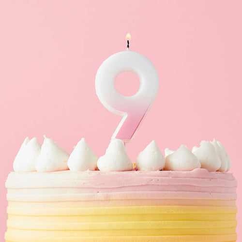 2.4"/ 6.2cm PINK OMBRE NUMBER '9' CANDLE