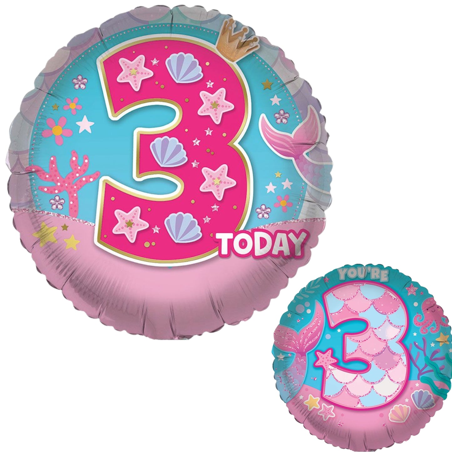 18"/ 46cm AGE 3 FEMALE DOUBLE-SIDED ROUND FOIL BALLOON
