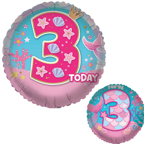 18"/ 46cm AGE 3 FEMALE DOUBLE-SIDED ROUND FOIL BALLOON