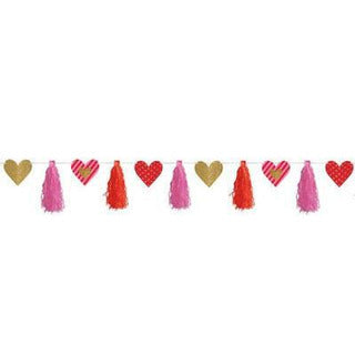 3m VALENTINE'S DAY HEARTS & TASSELS BANNER