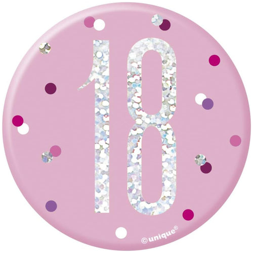 3"/ 8cm GLITZ PINK 18th BIRTHDAY BADGE