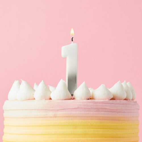 2.4"/ 6.2cm SILVER OMBRE NUMBER '1' CANDLE