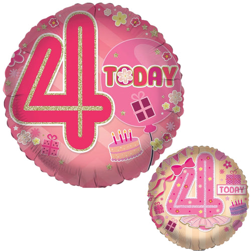 18"/ 46cm AGE 4 FEMALE DOUBLE-SIDED ROUND FOIL BALLOON
