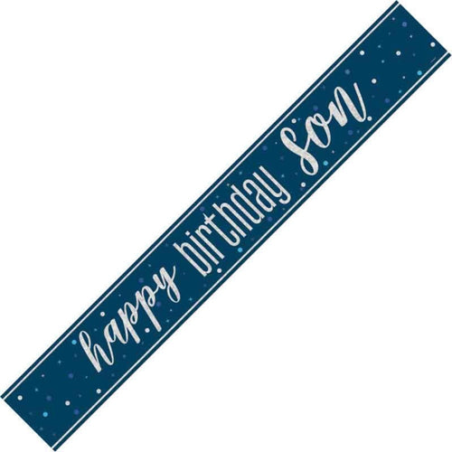9ft / 2.7m HAPPY BIRTHDAY SON GLITZ BLUE FOIL BANNER