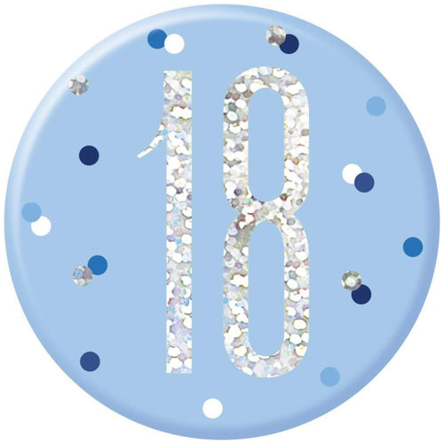 3"/ 8cm GLITZ BLUE 18th BIRTHDAY BADGE
