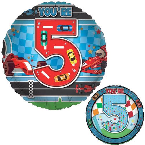 18"/ 46cm AGE 5 MALE DOUBLE-SIDED ROUND FOIL BALLOON