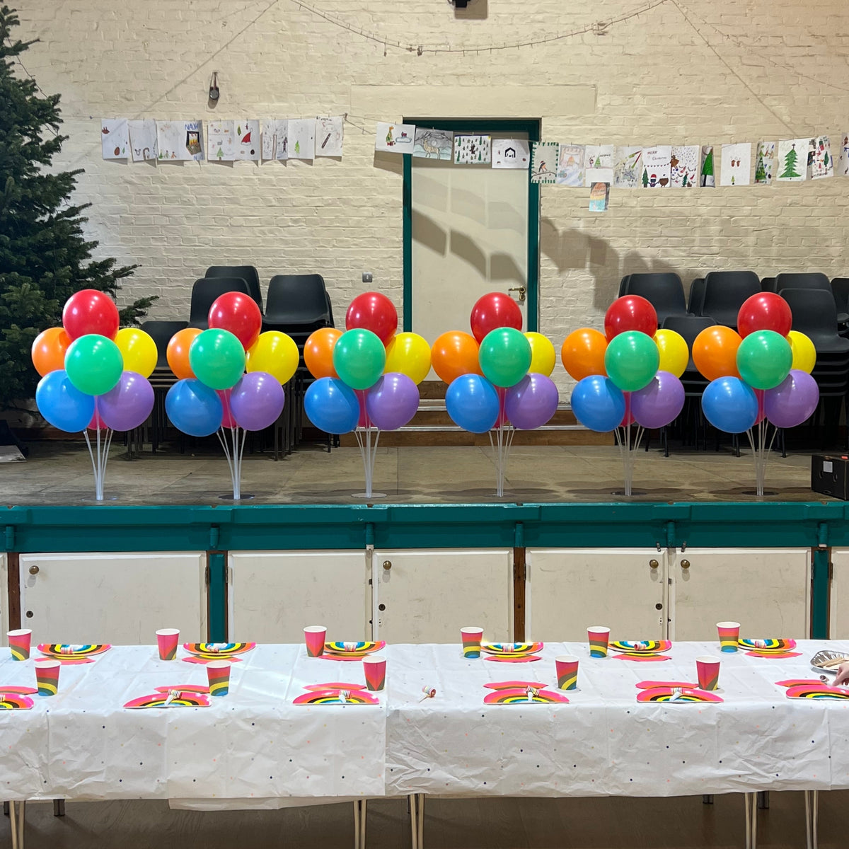 Free Standing Rainbow Table Displays in Red, Orange, Yellow, Green, Blue, Lilac & Fuchsia